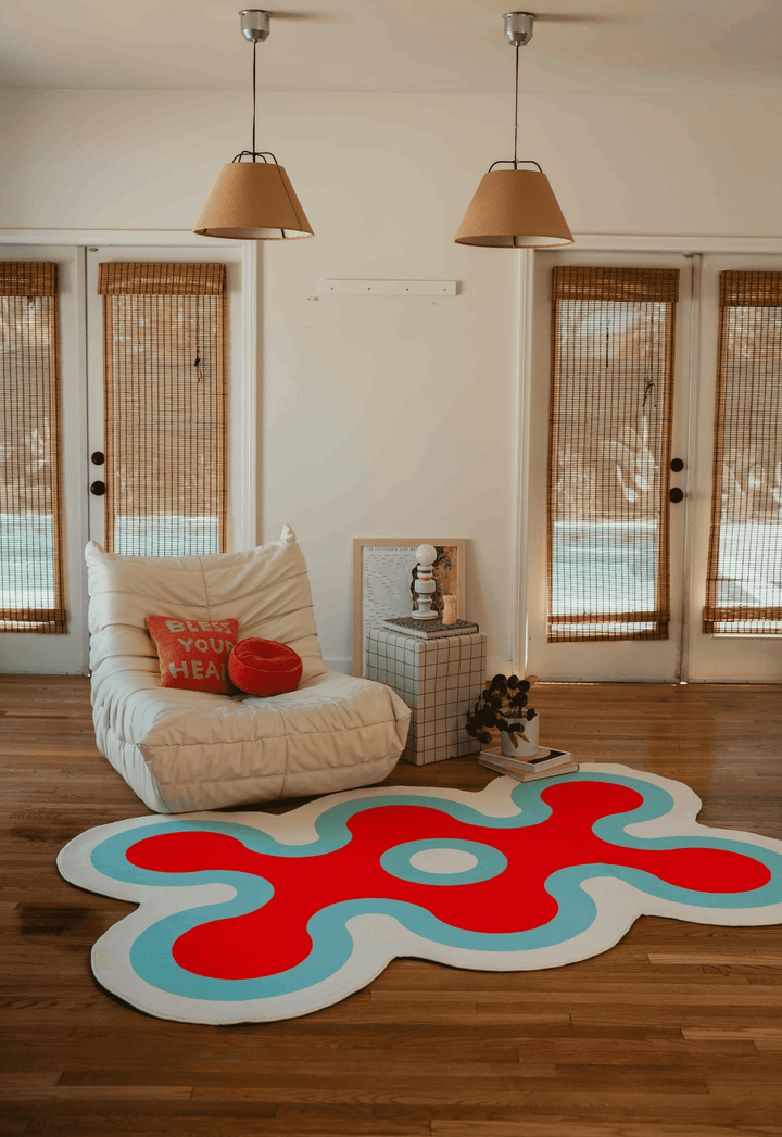 LanySpace Irregular Coral Design Rug in Pink in the living room