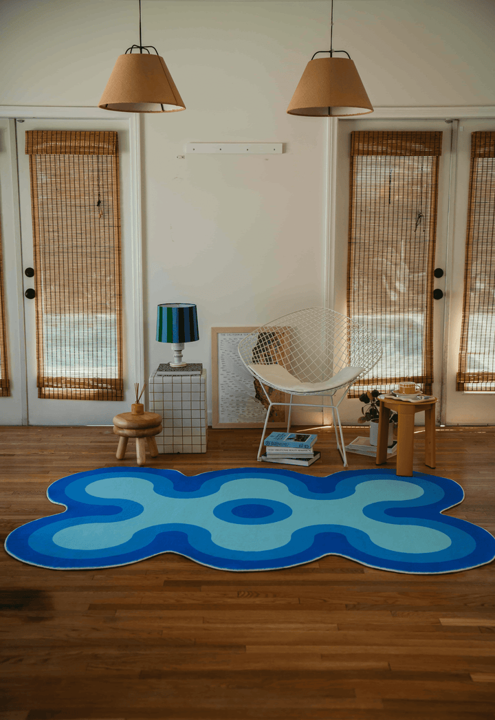 LanySpace Irregular Coral Rug in Blue, 5x7, in the living room