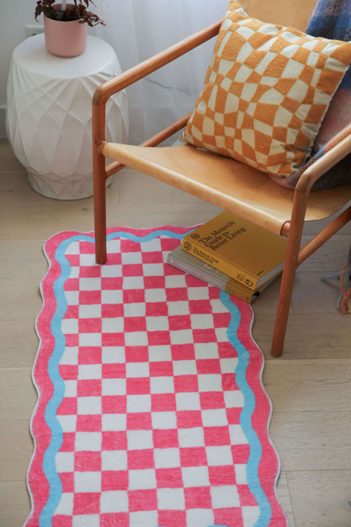 Cozy Time with Pink and Blue Lace checkerboard Runner