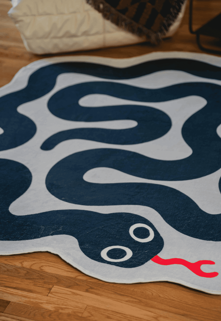 Closer Look at LanySpace Spiral Snake Design Rug in Grey