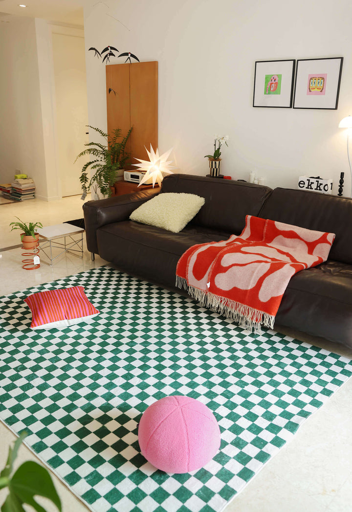 LanySpace Emerald Green Checkered Rug in the living room