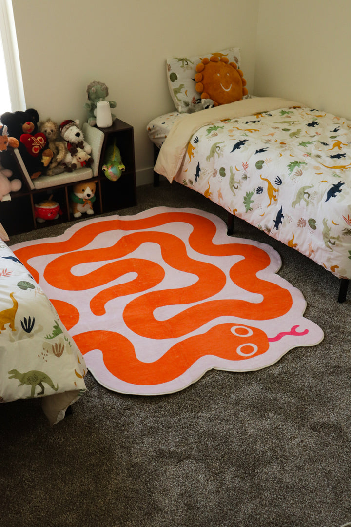 LanySpace Spiral Snake Design Rug in Orange, Featured in Kid's Room