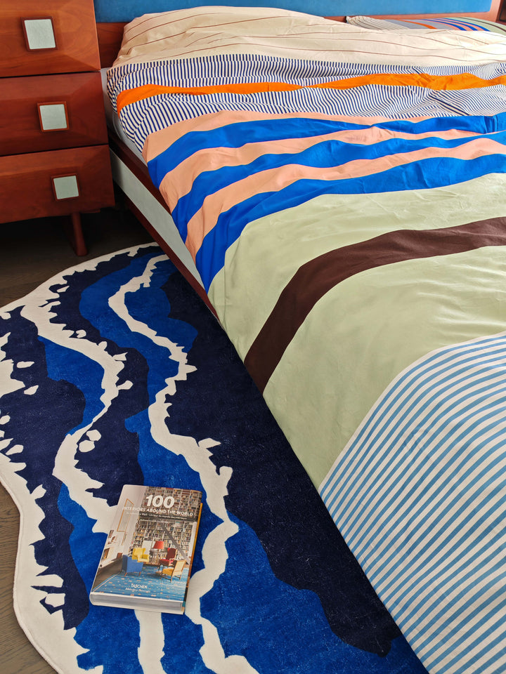 Cozy Bedtime with the LanySpace Irregular Shaped Blue Wavy Runner