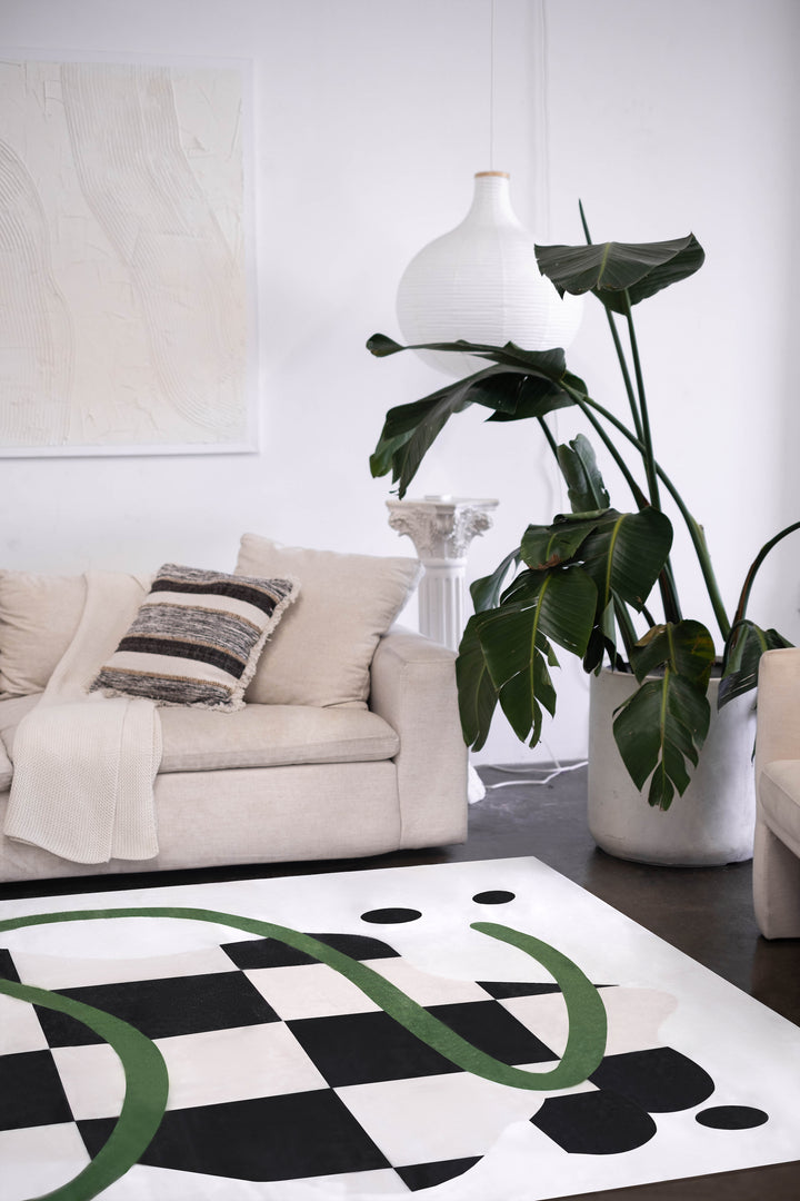 Cozy Spot with LanySpace Black and White Checkered Rug