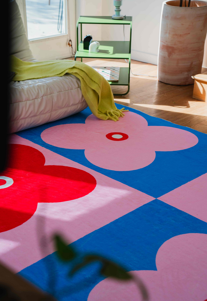 Closer Look at LanySpace Pink and Blue Four Leaf Clover Rug