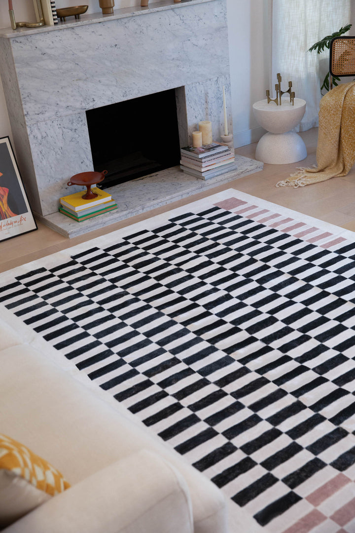 Closer Look at LanySpace Black and Beige Piano Keys Area Rug