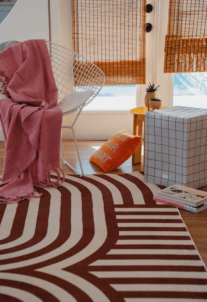 LanySpace Curvy Brown Stripes Design Rug under a chair