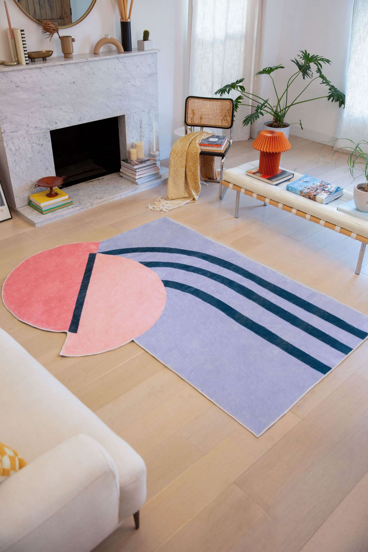 Full View of LanySpace Pink and Purple Irregular Rug