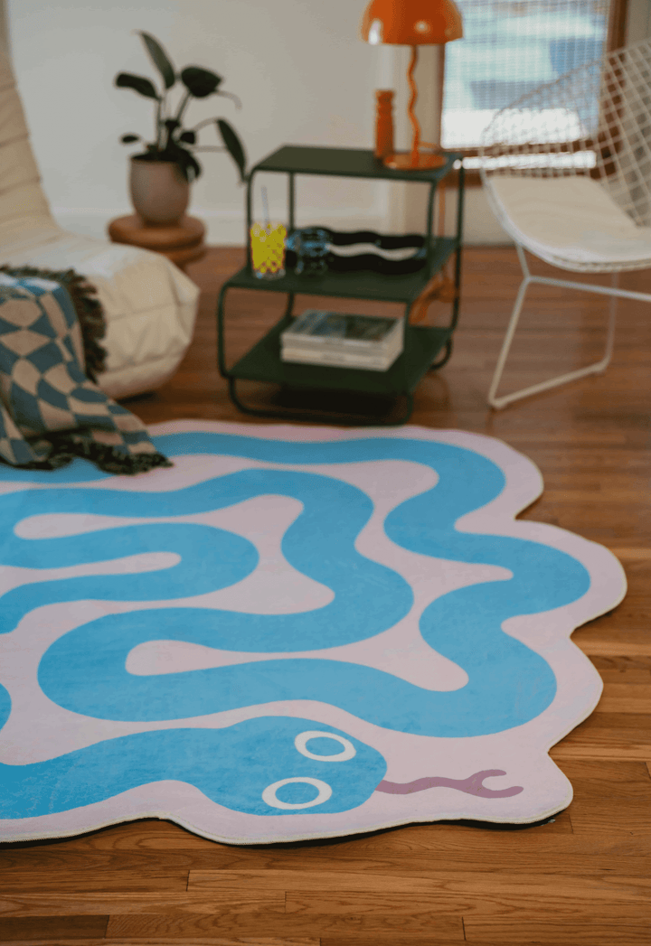 Cozy Corner with LanySpace Spiral Snake Design Rug in Blue