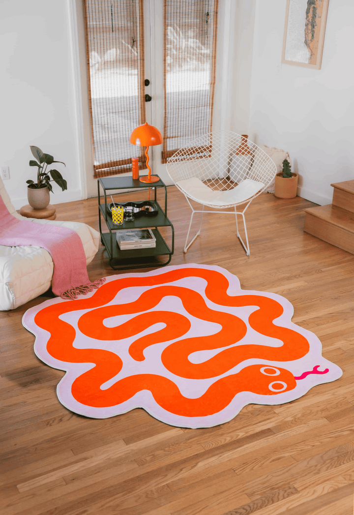 LanySpace Spiral Snake Design Rug in Orange, in Living Room