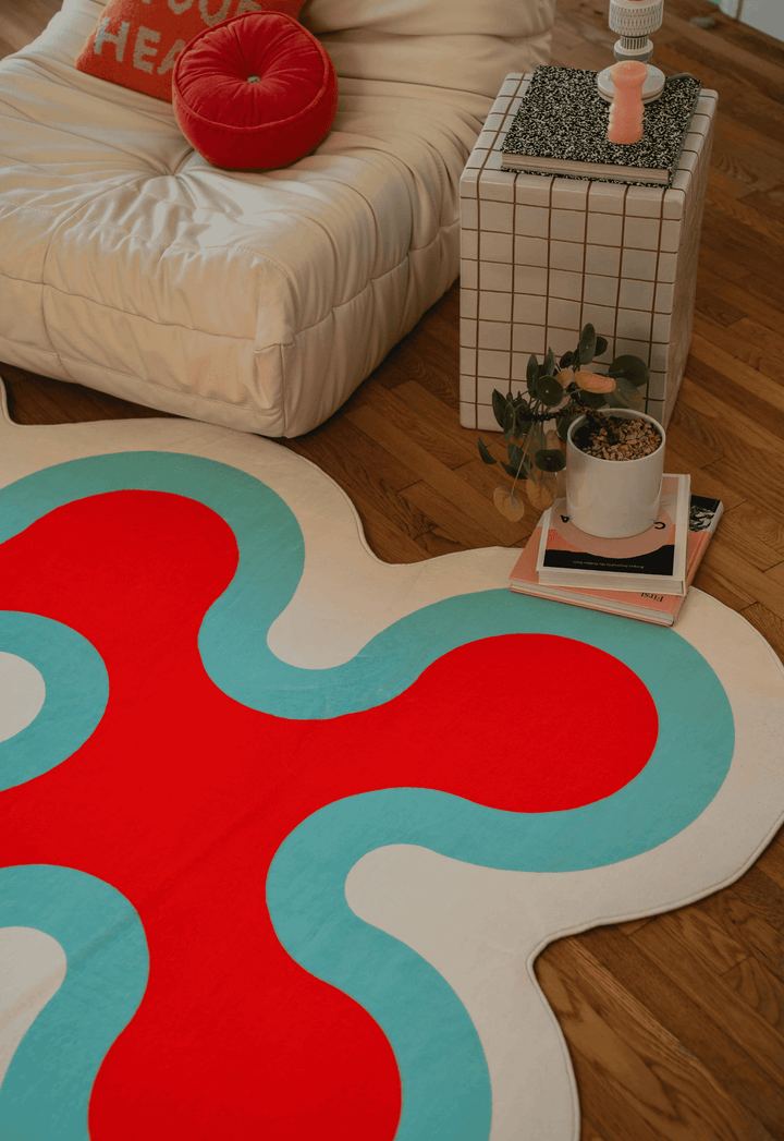 Closer look at LanySpace Irregular Coral Rug in Pink, in a corner