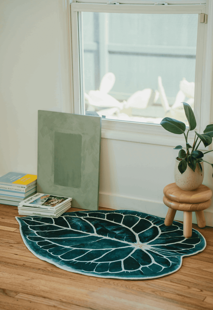 LanySpace Irregular Caladium Leaf Rug under a window