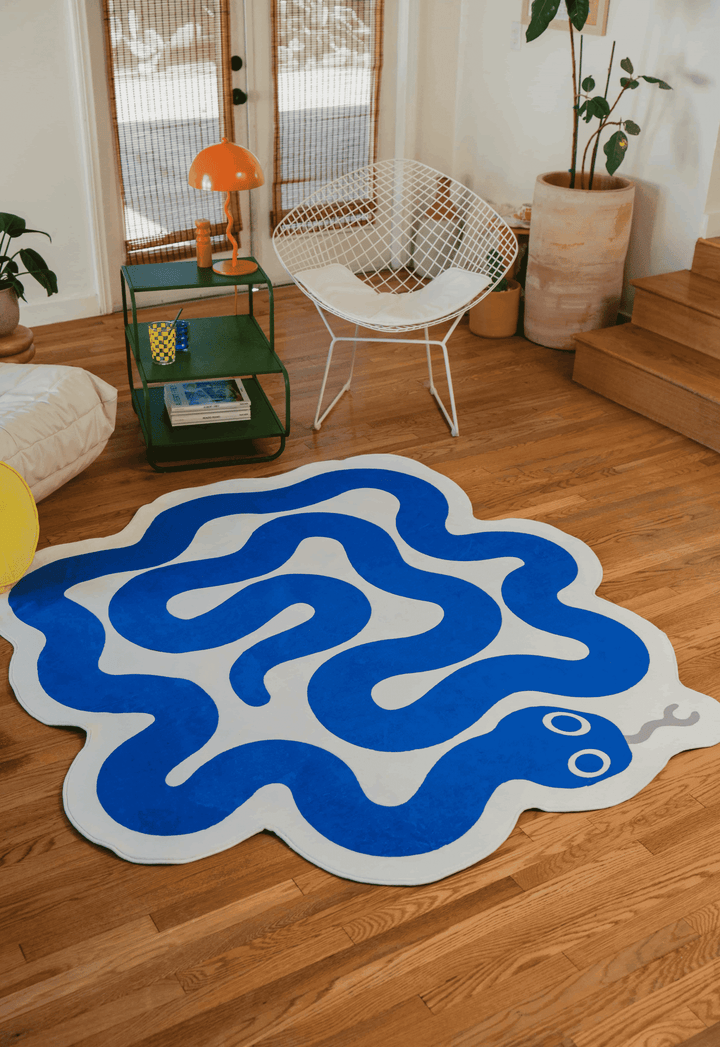 LanySpace Spiral Snake Design Rug in Navy Blue, in Living Room