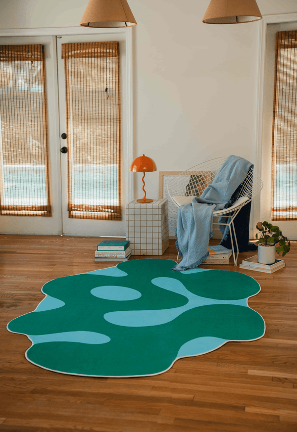 LanySpace Green Irregular Moss Design Rug, 5x7 in living room