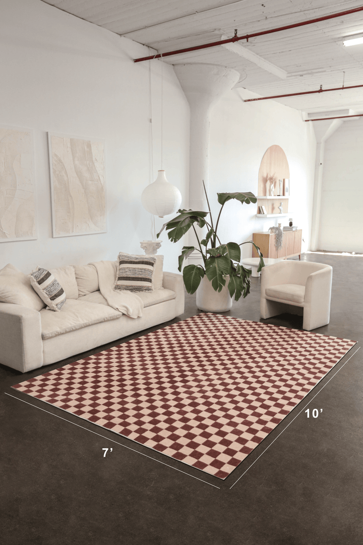 LanySpace Chocolate Brown Checkered Rug in 7x10