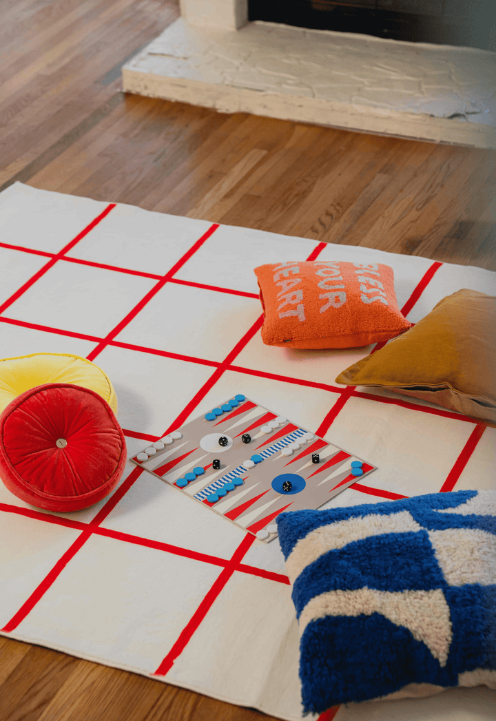 Cushions on LanySpace Red and White Grid Modern Design Rug