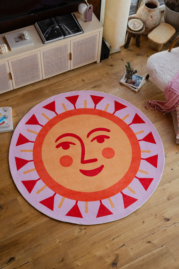 Jessica Miller Pink Smiley Petal Sunburst Round Rug