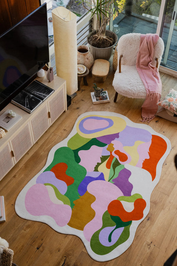 Lany Space x Maggie Stephenson Irregular Bloomland Unity Pastel Rug, 5'x7', in the living room