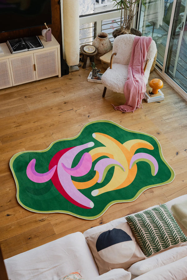 Lany Space x Maggie Stephenson Funky Dancing Bananas Rug, 5'x7', in the living room