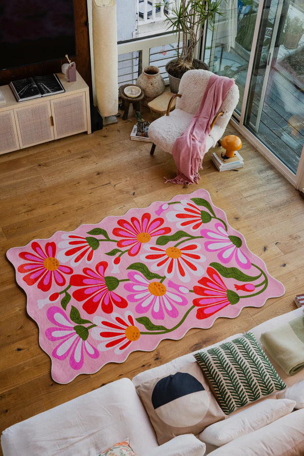 Jessica Miller Pink Base Pink Floral Wavy Rug