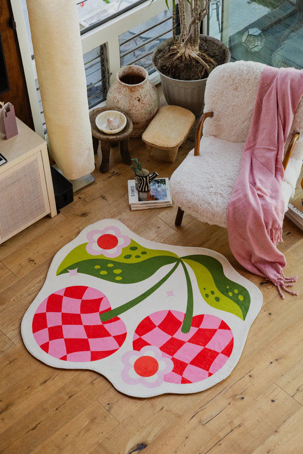 Jessica Miller Irregular Pink and Red Checkered Cherry Rug