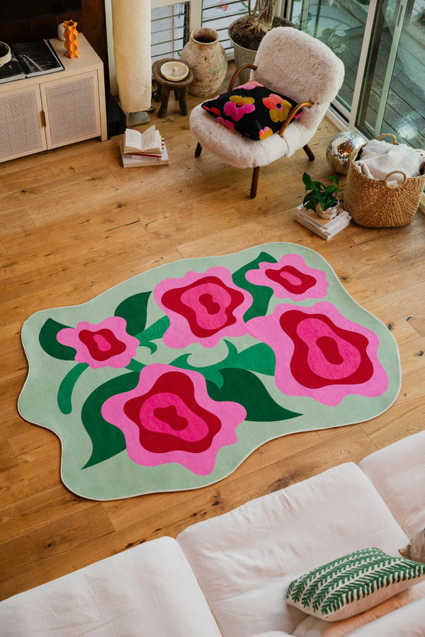 Lany Space x Maggie Stephenson Irregular Rose Garden Floral Rug, 5'x7', in the living room