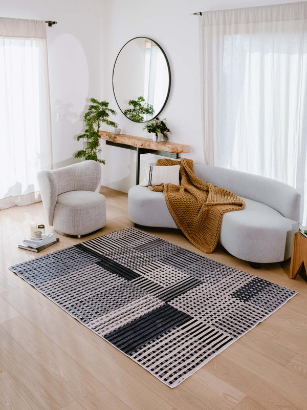 Living Room with LanySpace Dark Polka Dot and Stripe Pattern Area Rug