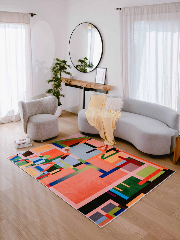 Decorate Living Room with LanySpace Multicolored Block Abstract Rug