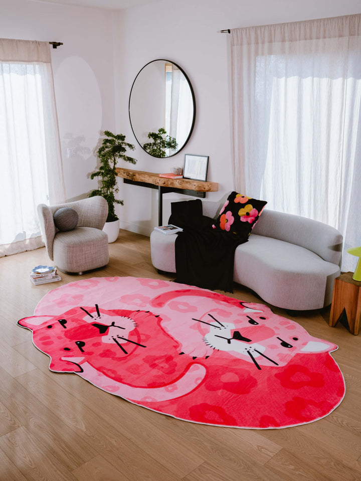 LanySpace Designer Irregular-Shaped Pink Panther Area Rug