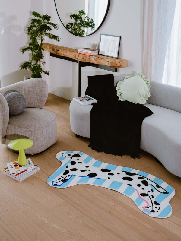 LanySpace Blue Irregular Shaped Dalmatian Runner in Living Room