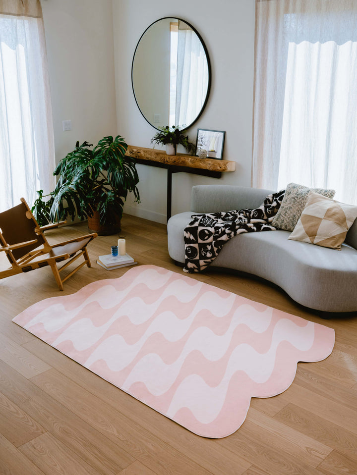 Modern Décor with the LanySpace Irregular Shaped Beige Wavy Rug