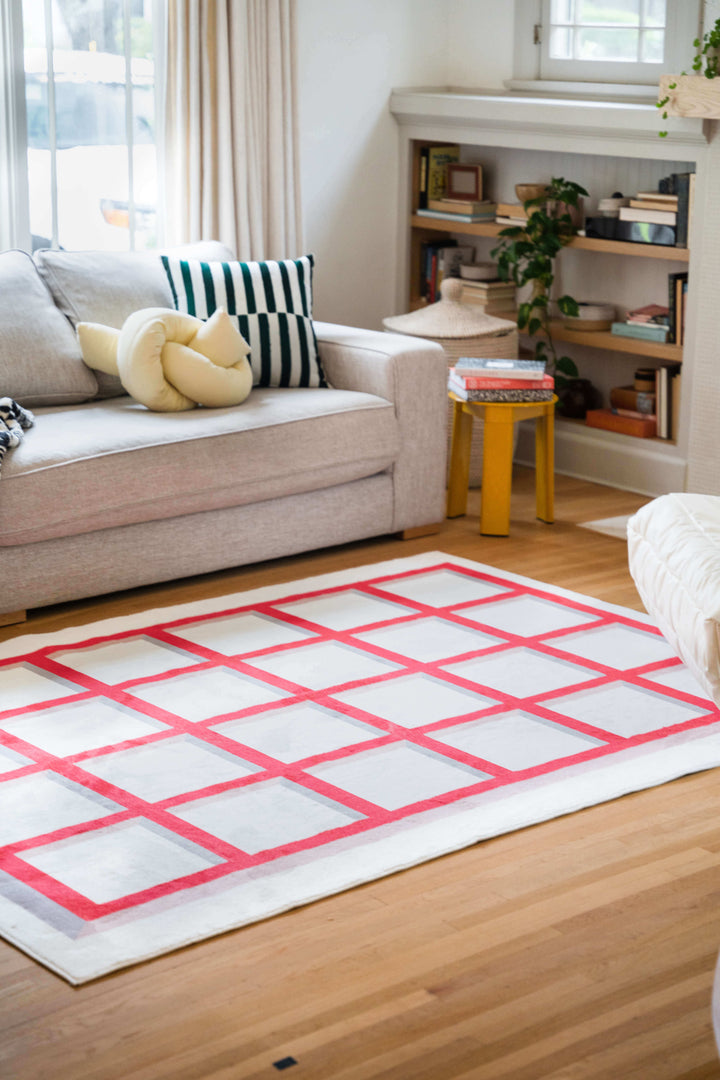 LanySpace Red Grid Area Rug 5x7 in Living Room