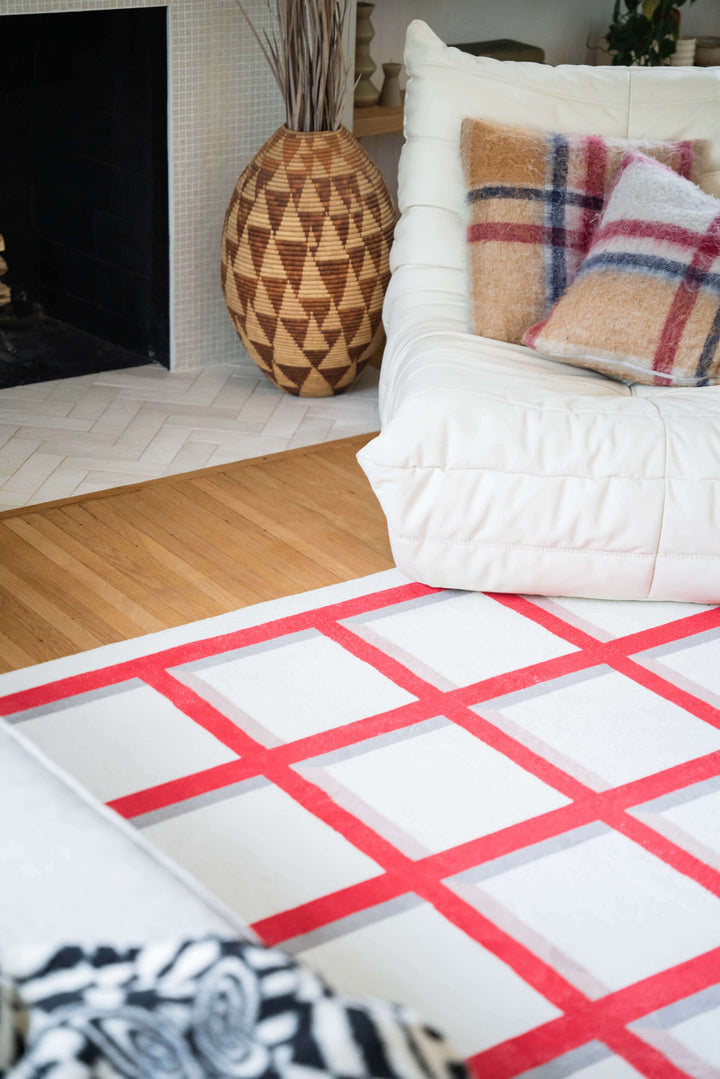 Cozy Moment on LanySpace Red Grid Area Rug