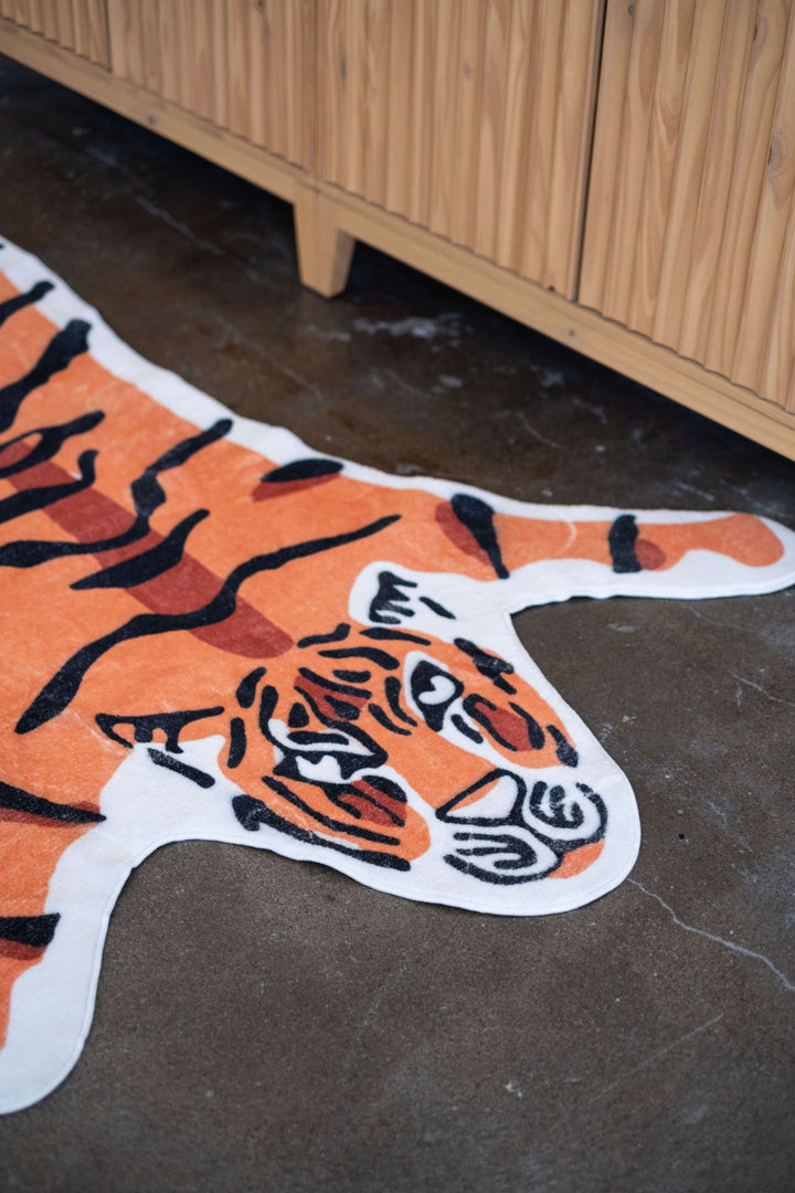 Zoom in for the head details on LanySpace Orange Tiger Print Rug