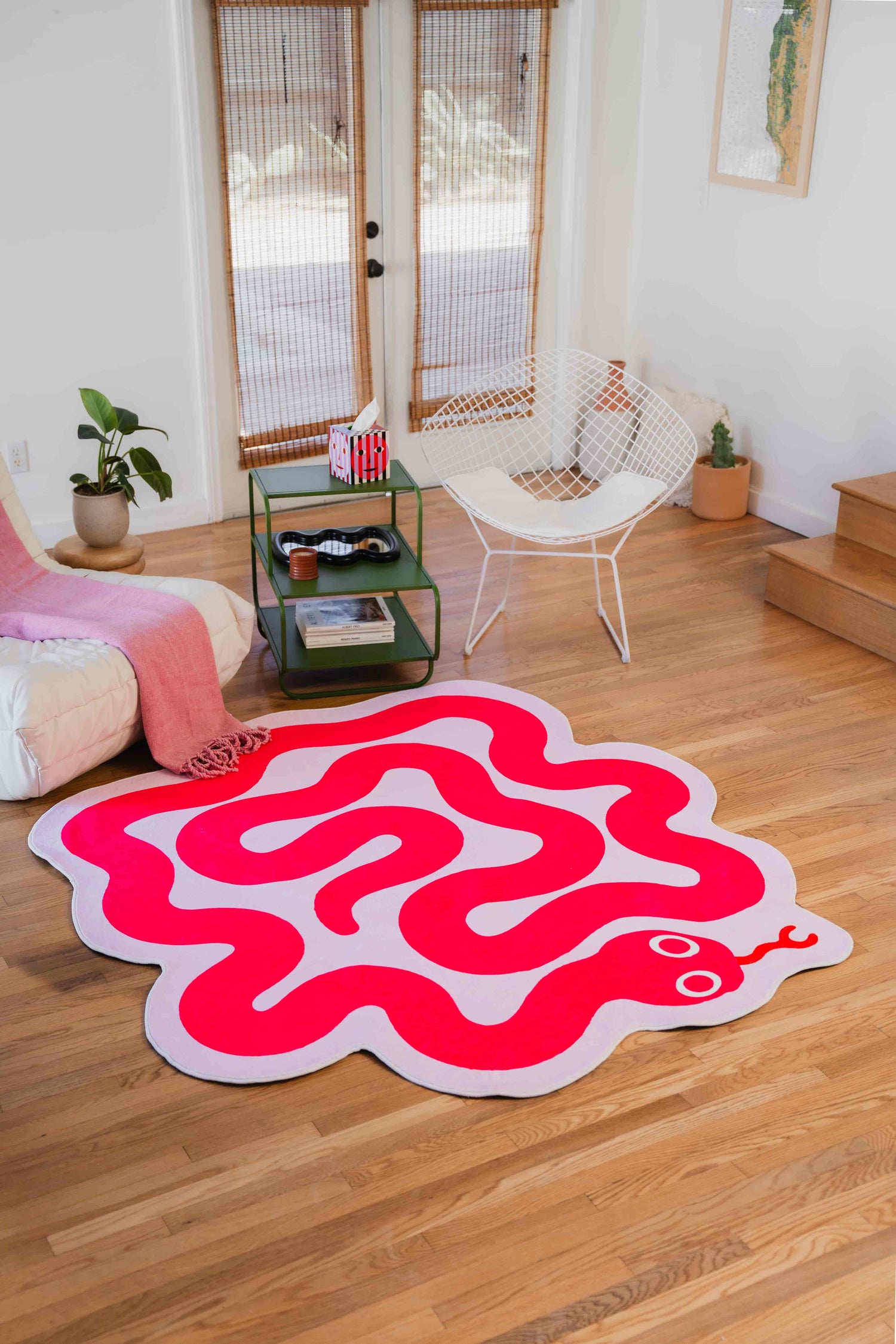 LanySpace Designer Rug with Spiral Snake Print in Pink