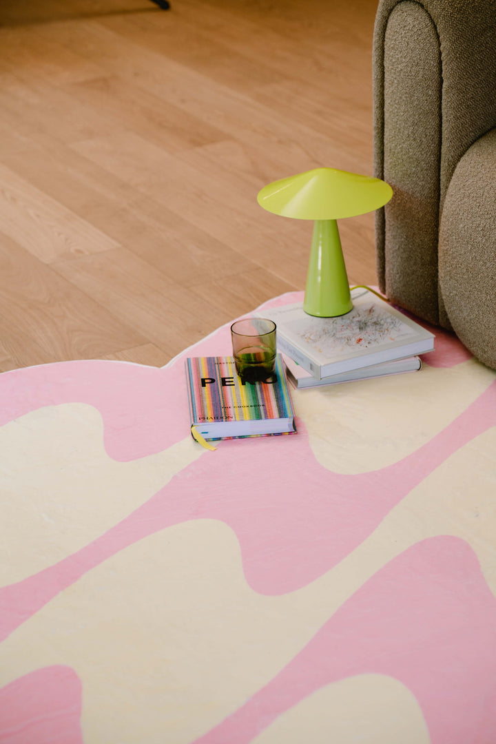 Cozy Spot with LanySpace Irregular Shaped Pink and Yellow Wavy Rug