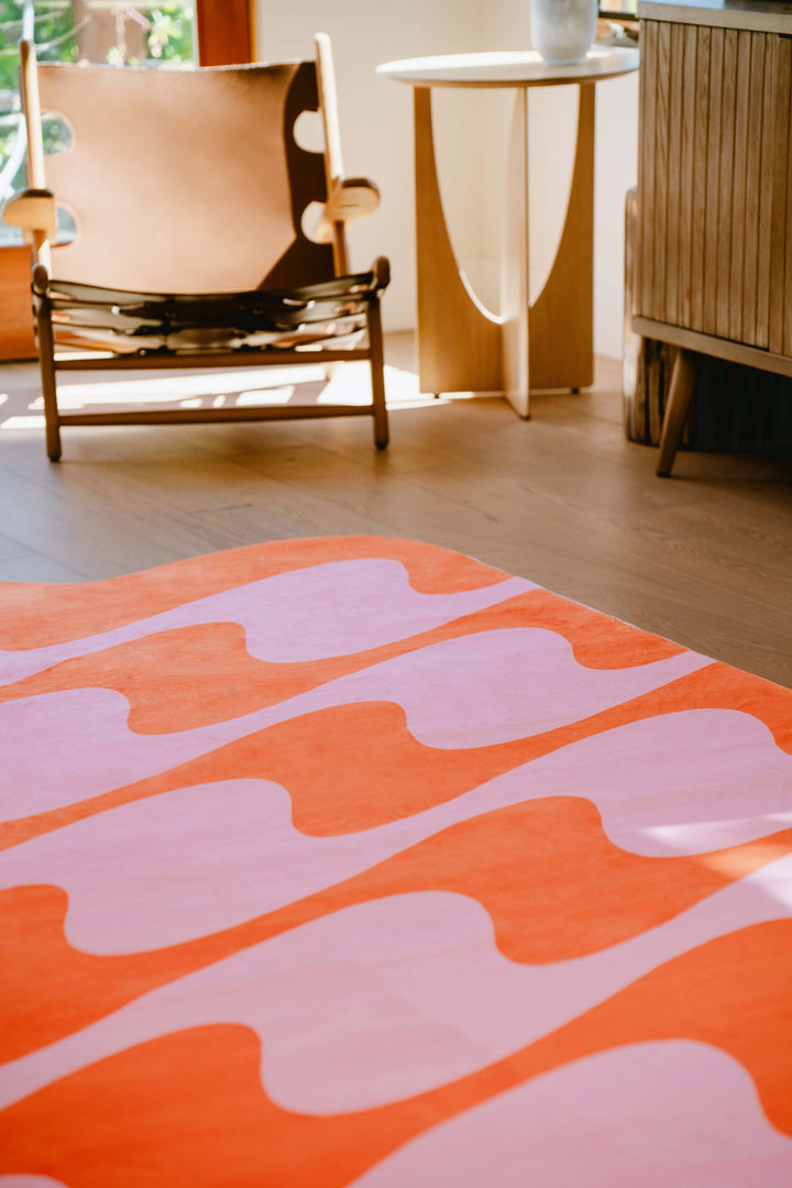 Closer Look at LanySpace Irregular Shaped Orange and Pink Wavy Rug