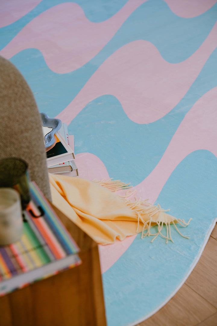 Closer Look at LanySpace Irregular Shaped Blue and Pink Wavy Rug