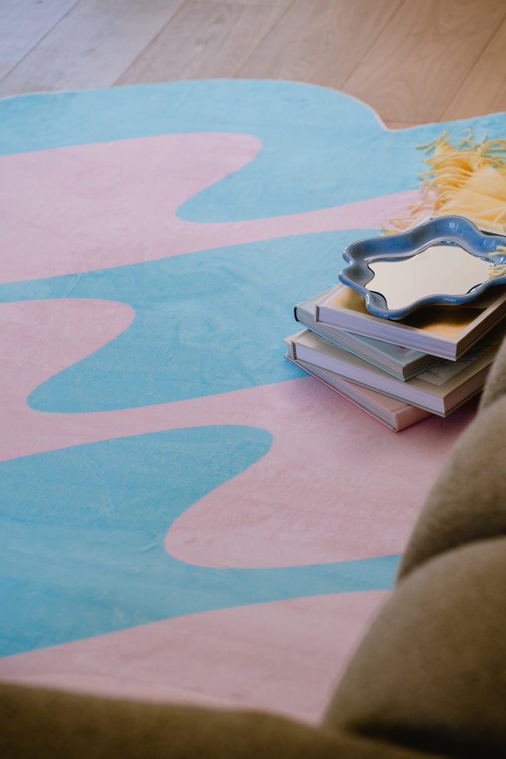 LanySpace Pastel Irregular Shaped Blue and Pink Wavy Rug