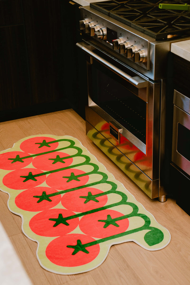 LanySpace Designer Irregular Tomato Runner by a Stove in Kitchen