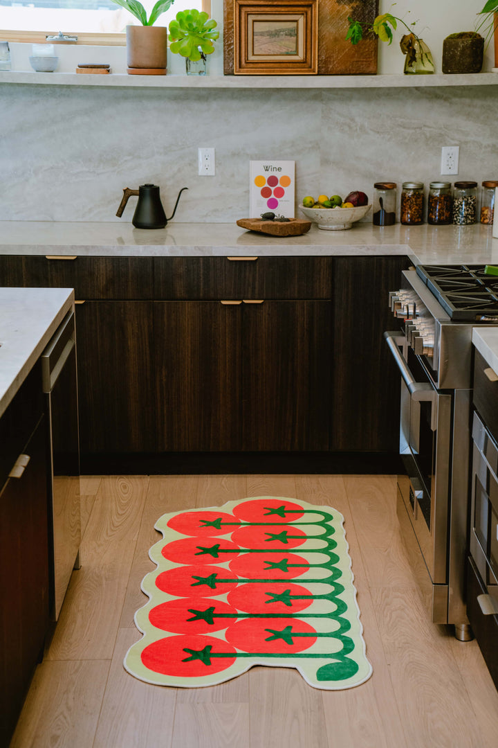 LanySpace Designer Irregular Tomato Runner Rug in the Kitchen