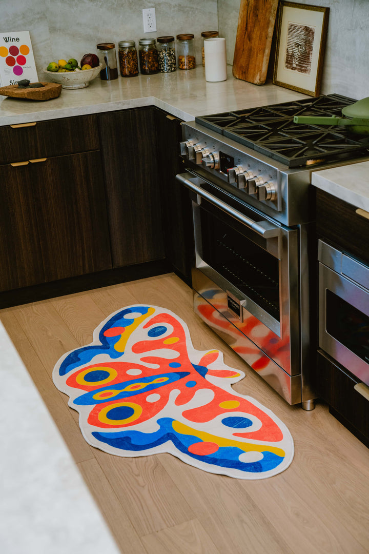 LanySpace Designer Irregular Butterfly Rug by the Stove in Kitchen