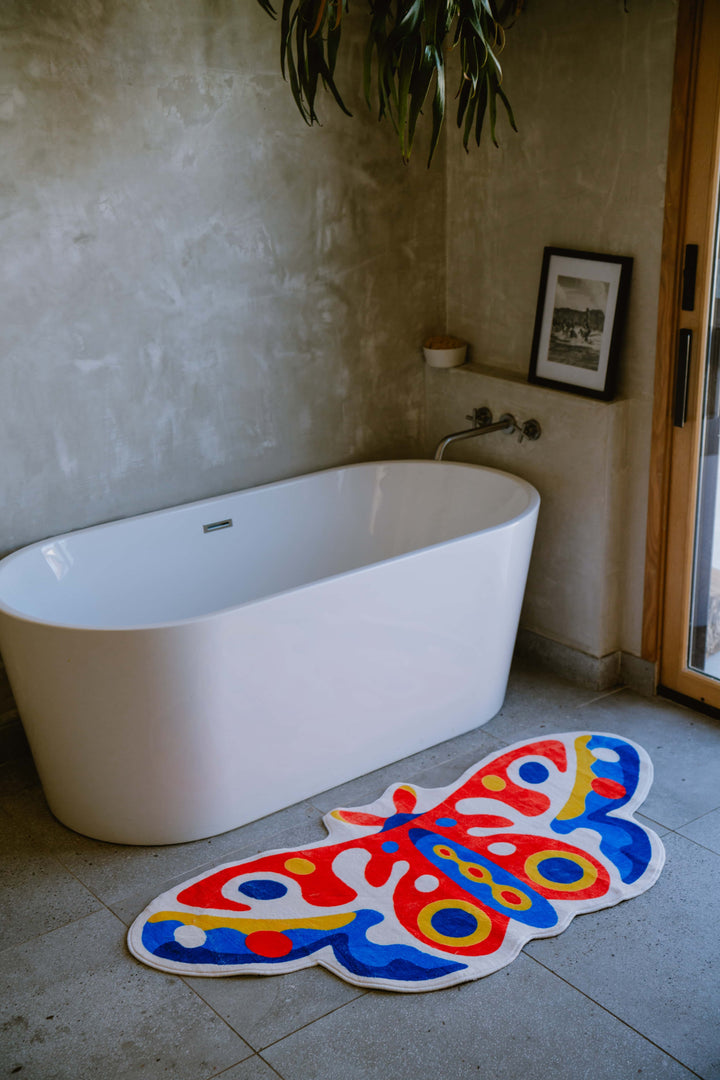 Cozy Bath Time with LanySpace Designer Irregular Butterfly Rug