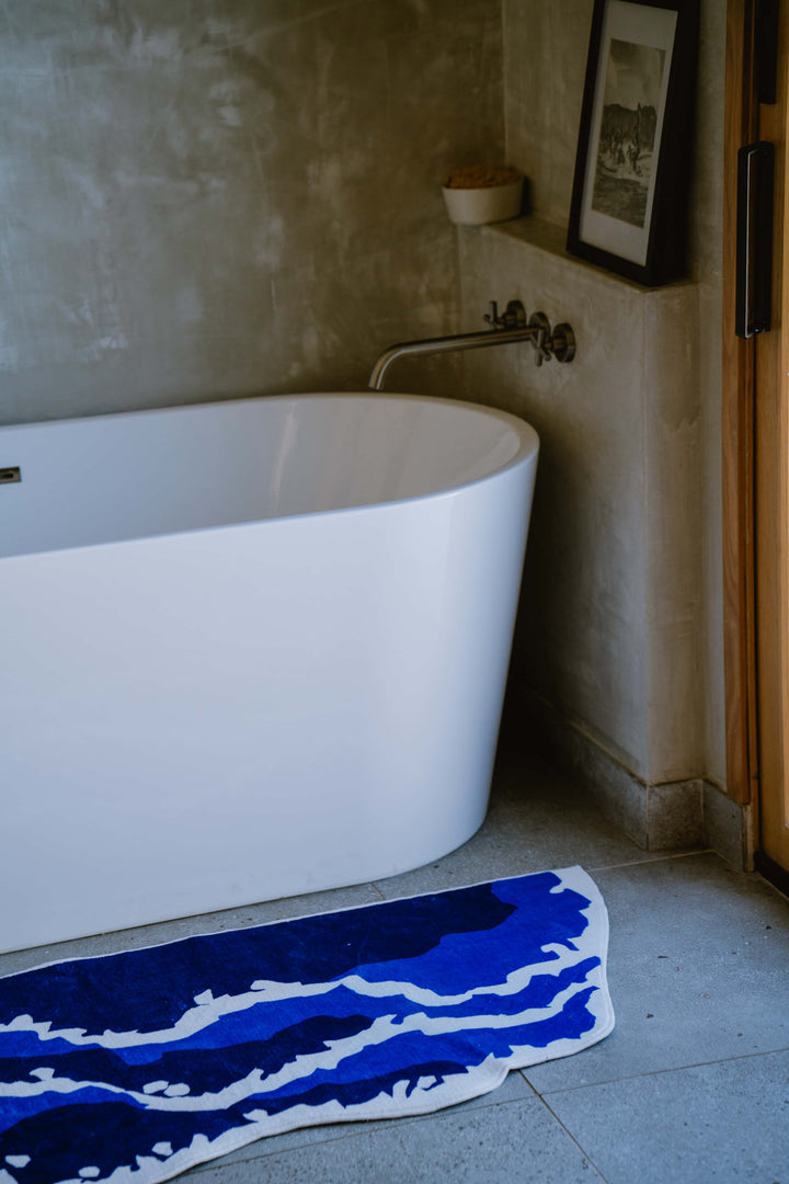 Cozy Bath Time with the LanySpace Irregular-Shaped Blue Wavy Runner