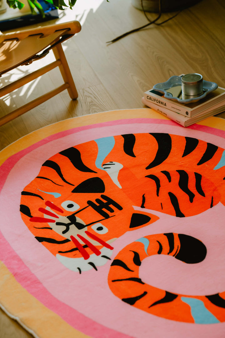 Cozy Time on LanySpace Designer Pink Base Oval Tiger Area Rug 3’x5’