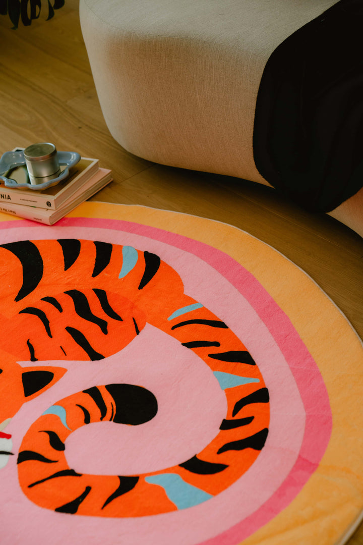 Closer Look at LanySpace Designer Pink Base Oval Tiger Area Rug 7’x10’