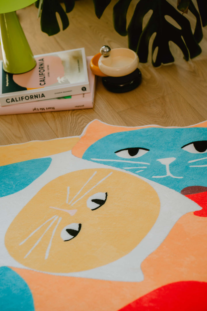 Details of LanySpace Heart Shaped Yellow&Orange Cuddle Cat Rug 6’x7’