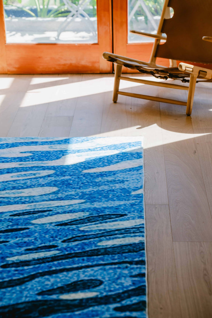 A Cozy Corner with LanySpace Blue Water Wavy Modern Area Rug 7’x10‘