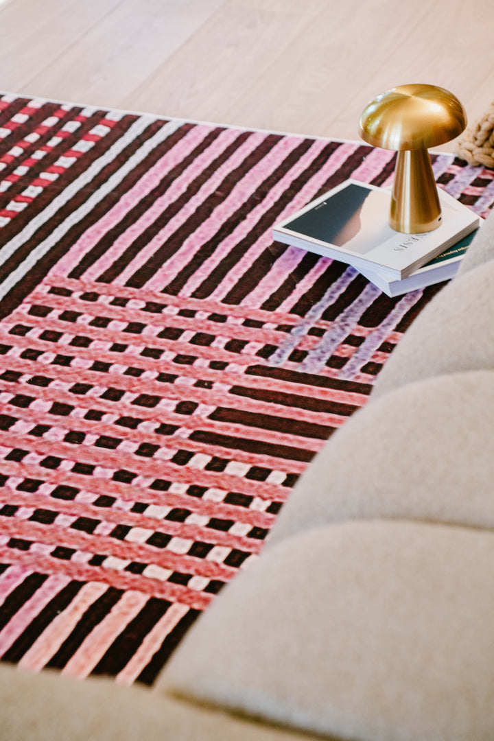 Cozy Relaxation on LanySpace Red Polka Dot and Stripe Pattern Rug