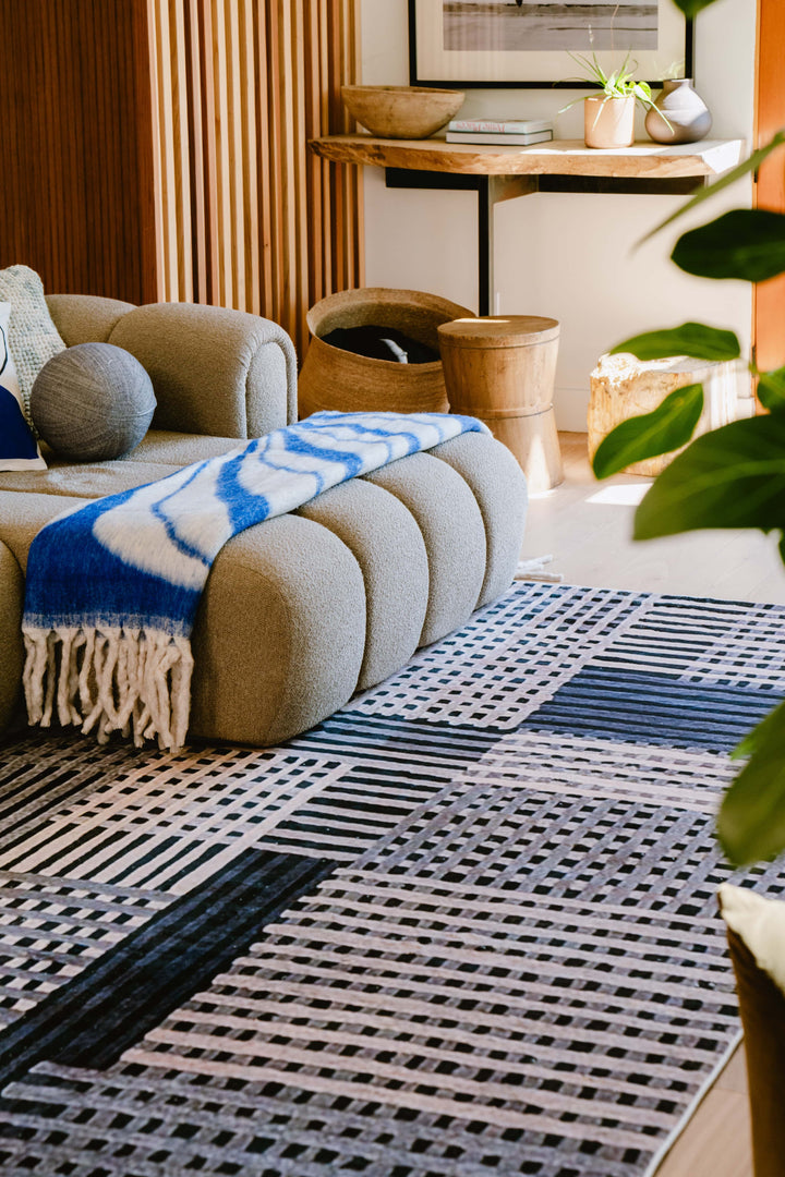 LanySpace Dark Polka Dot and Stripe Rug under Sofa